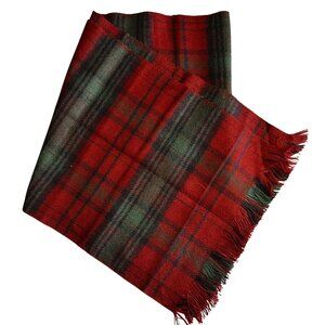 Pierre Cardin Red & Green Plaid Acrylic Scarf With Fringe 100% Acrylic 54" Long